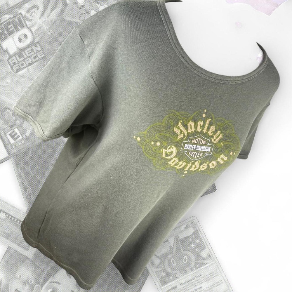 Vintage Y2K Green Harley Davidson BabyDoll Graphic Top